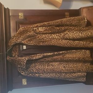 Fur Leopard open front teddy jacket.